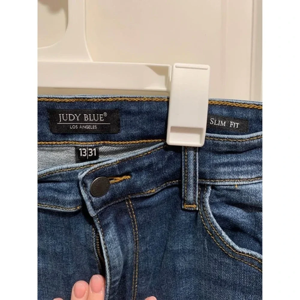 Judy Blue Los Angeles Slim Fit Distressed Denim Jeans Dark Wash Size 13/31